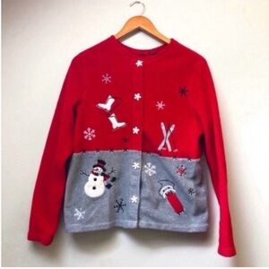 “Ugly” Holiday Sweater Fleece Snowman Red Gray